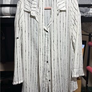 White and Black Striped Button-Up Shirt